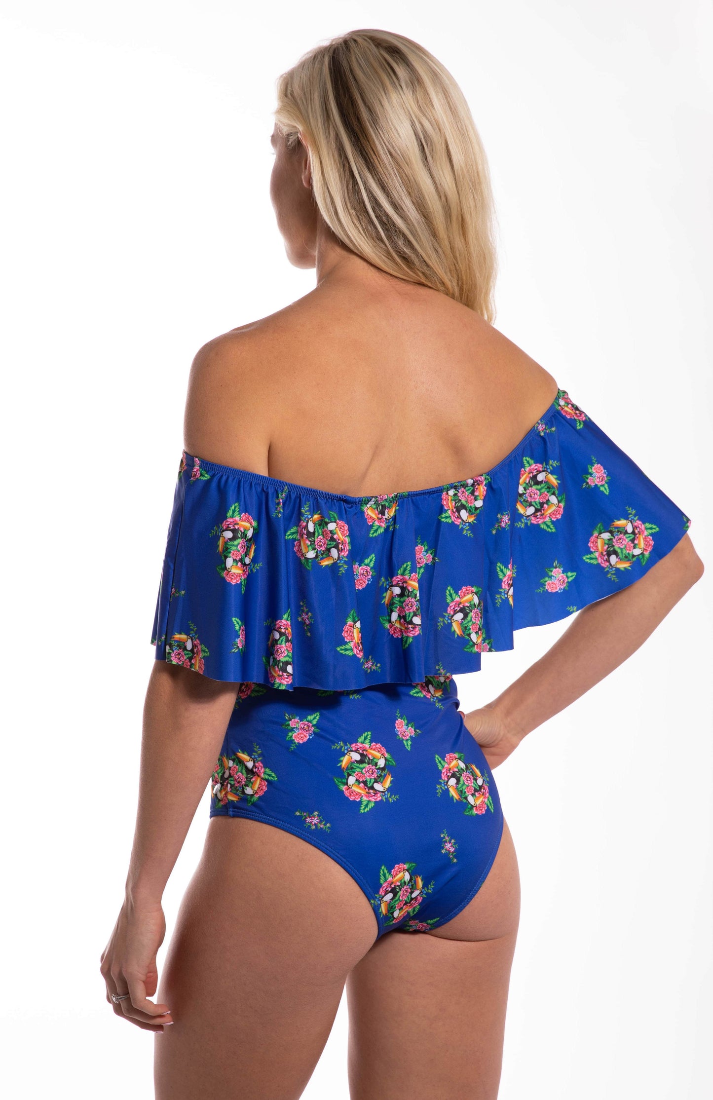 Infinity Ruffle Toucan Floral One Piece