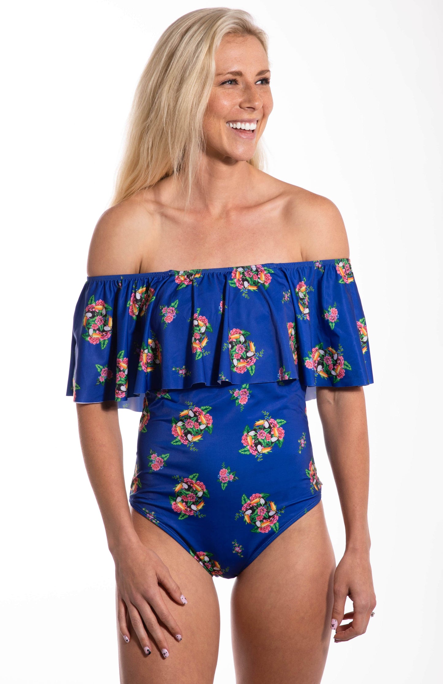 Infinity Ruffle Toucan Floral One Piece