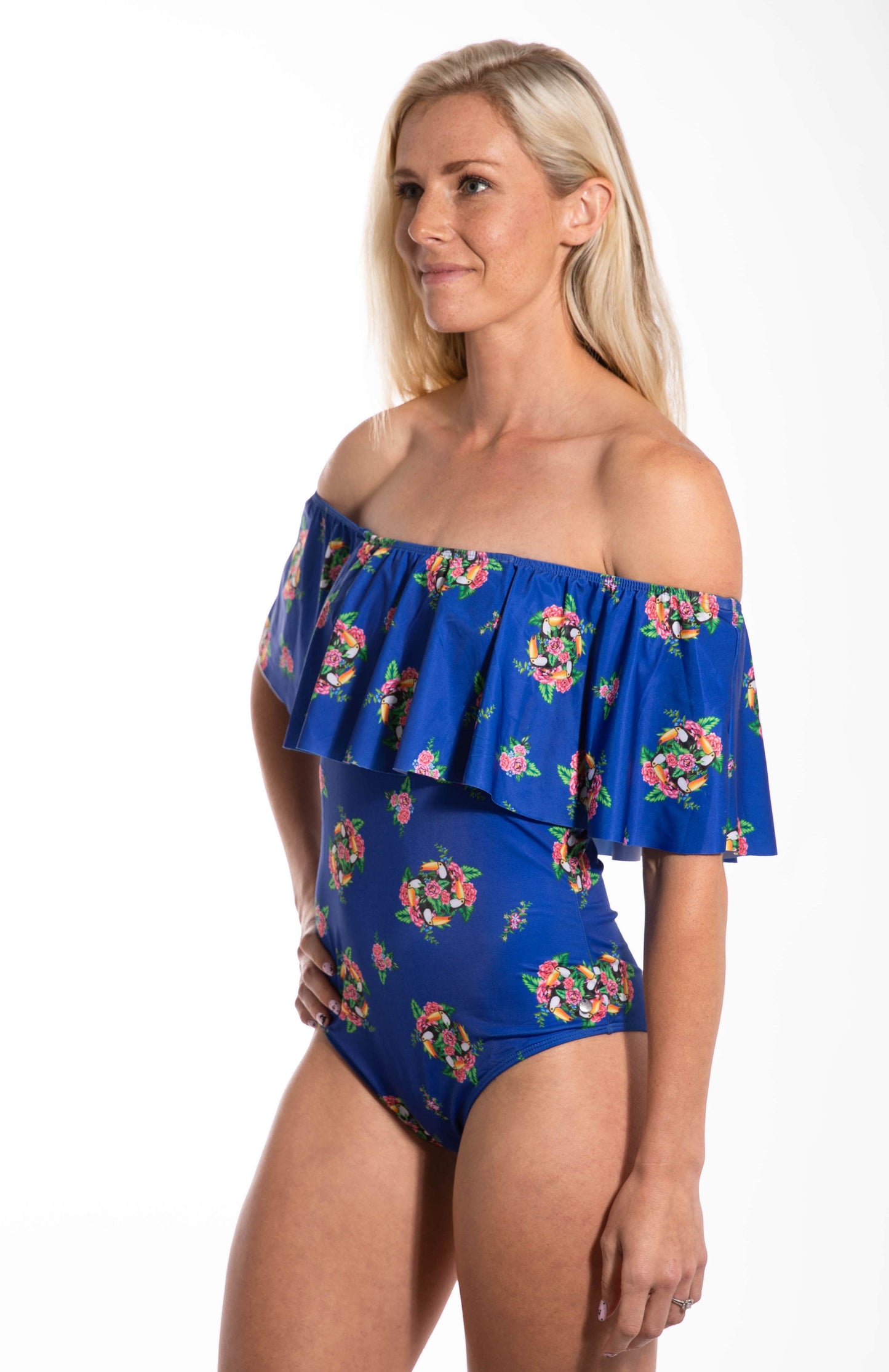 Infinity Ruffle Toucan Floral One Piece