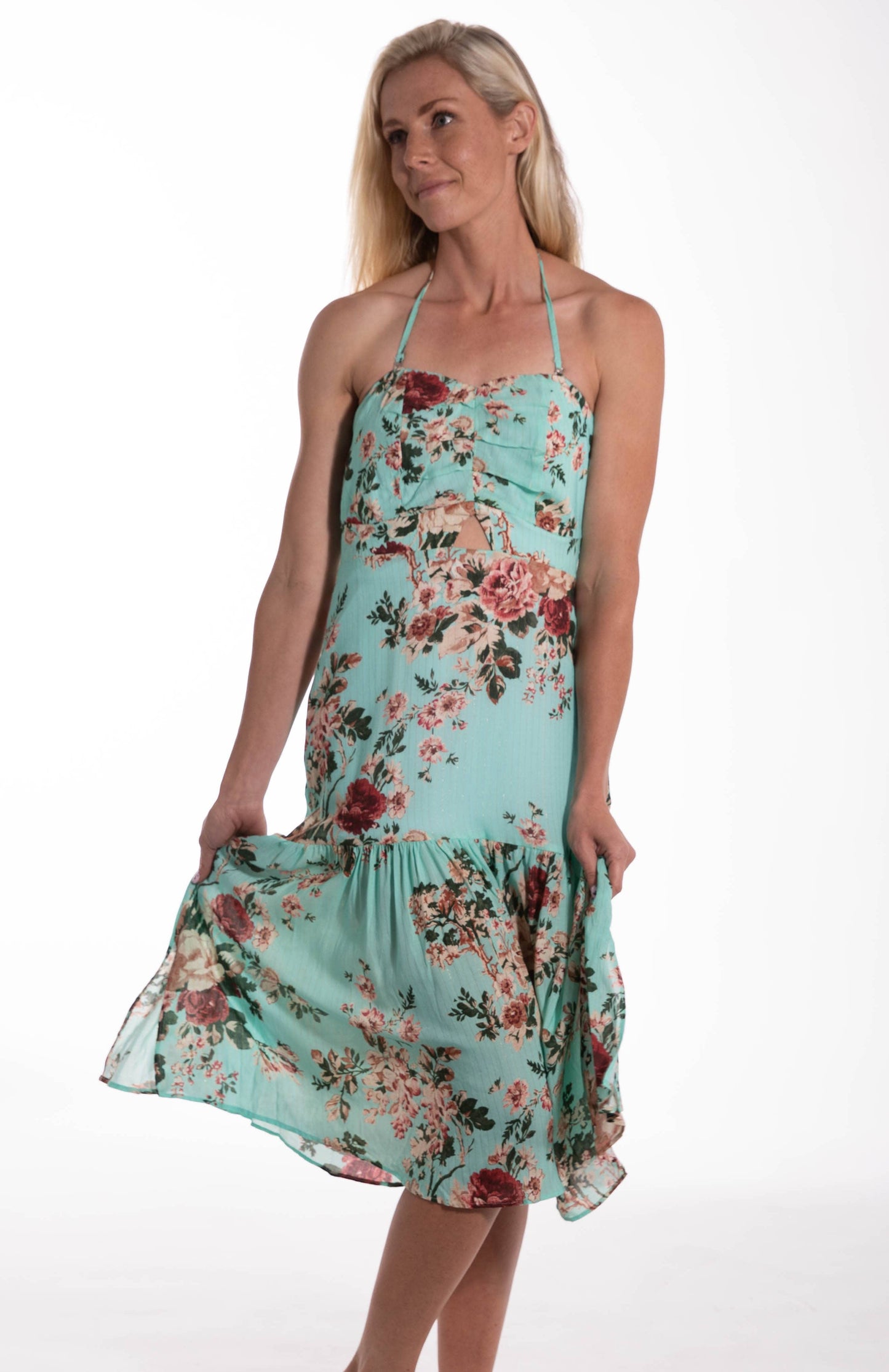 Keyhole Garden Rose Mid Length Dress